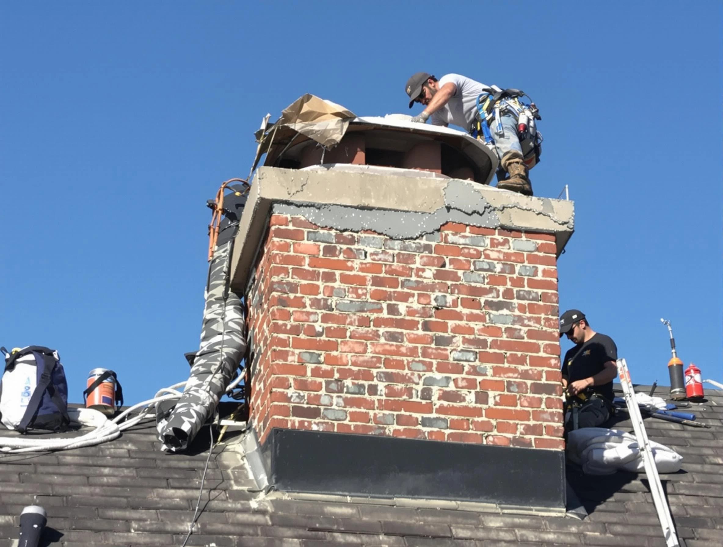 Holly Springs Chimney Sweep installing a custom chimney crown in Holly Springs, GA