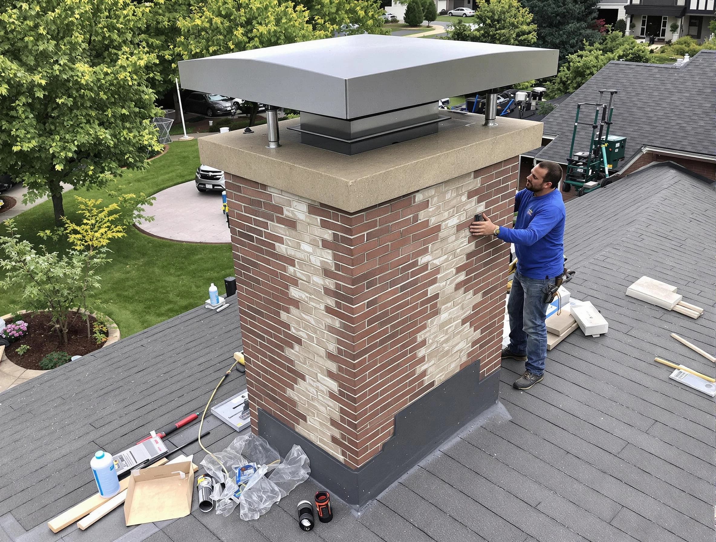 Holly Springs Chimney Sweep team working on a custom chimney remodel in Holly Springs, GA