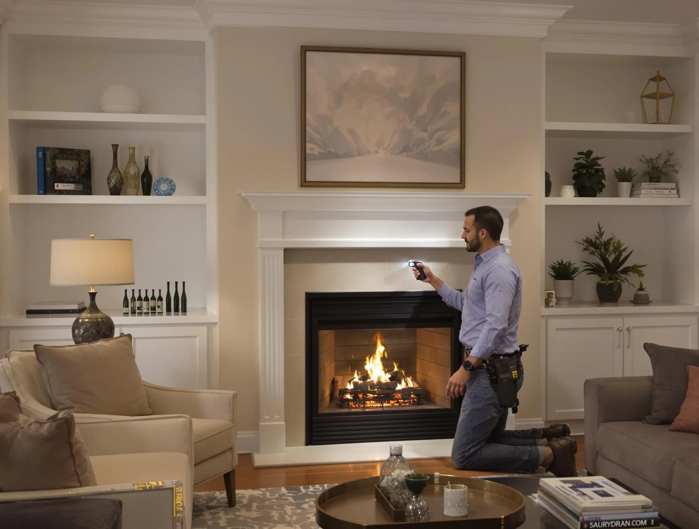 Holly Springs Chimney Sweep conducting a fireplace safety inspection in Holly Springs, GA