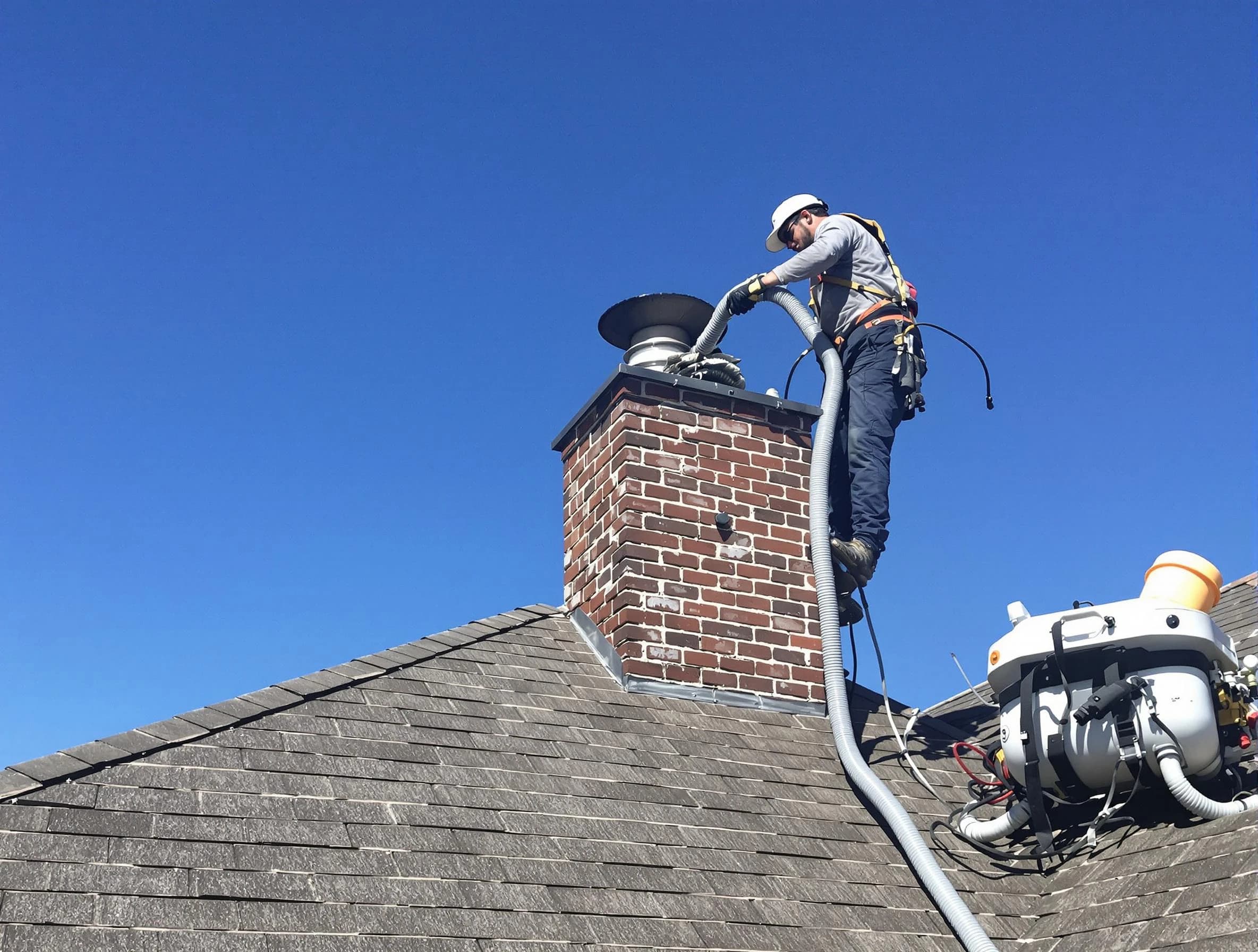 Dedicated Holly Springs Chimney Sweep team member cleaning a chimney in Holly Springs, GA