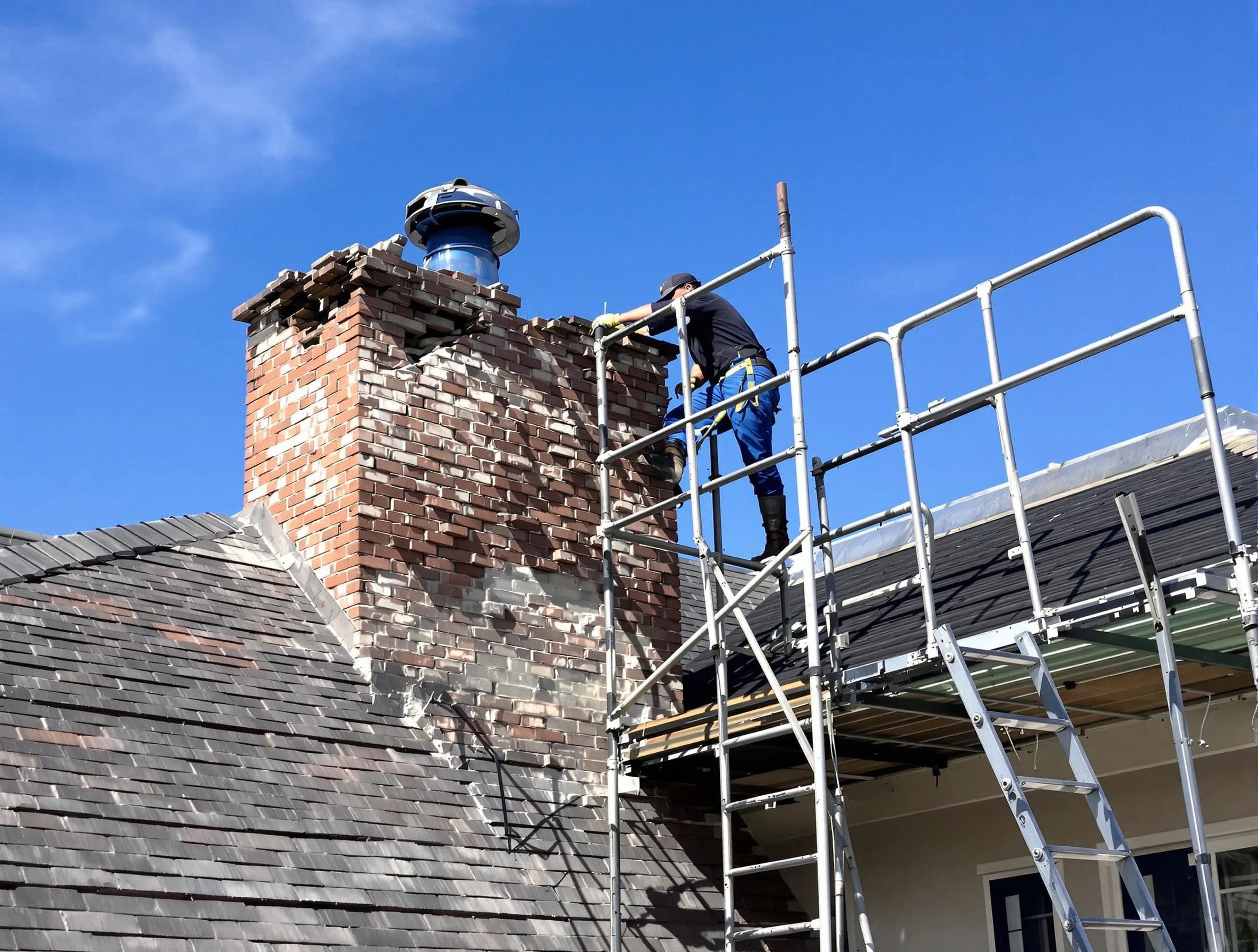 Rebuilding a chimney structure by Holly Springs Chimney Sweep in Holly Springs, GA