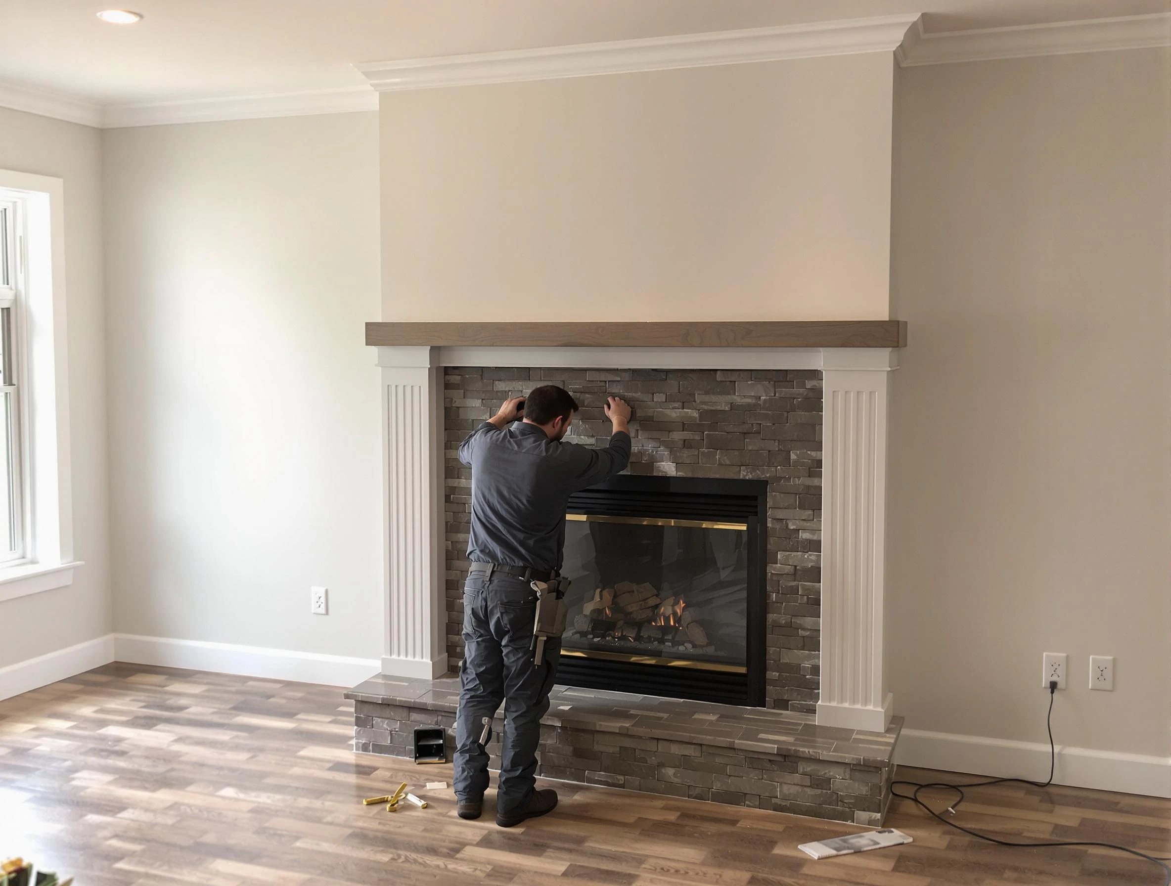 Holly Springs Chimney Sweep finishing a custom fireplace install in Holly Springs, GA