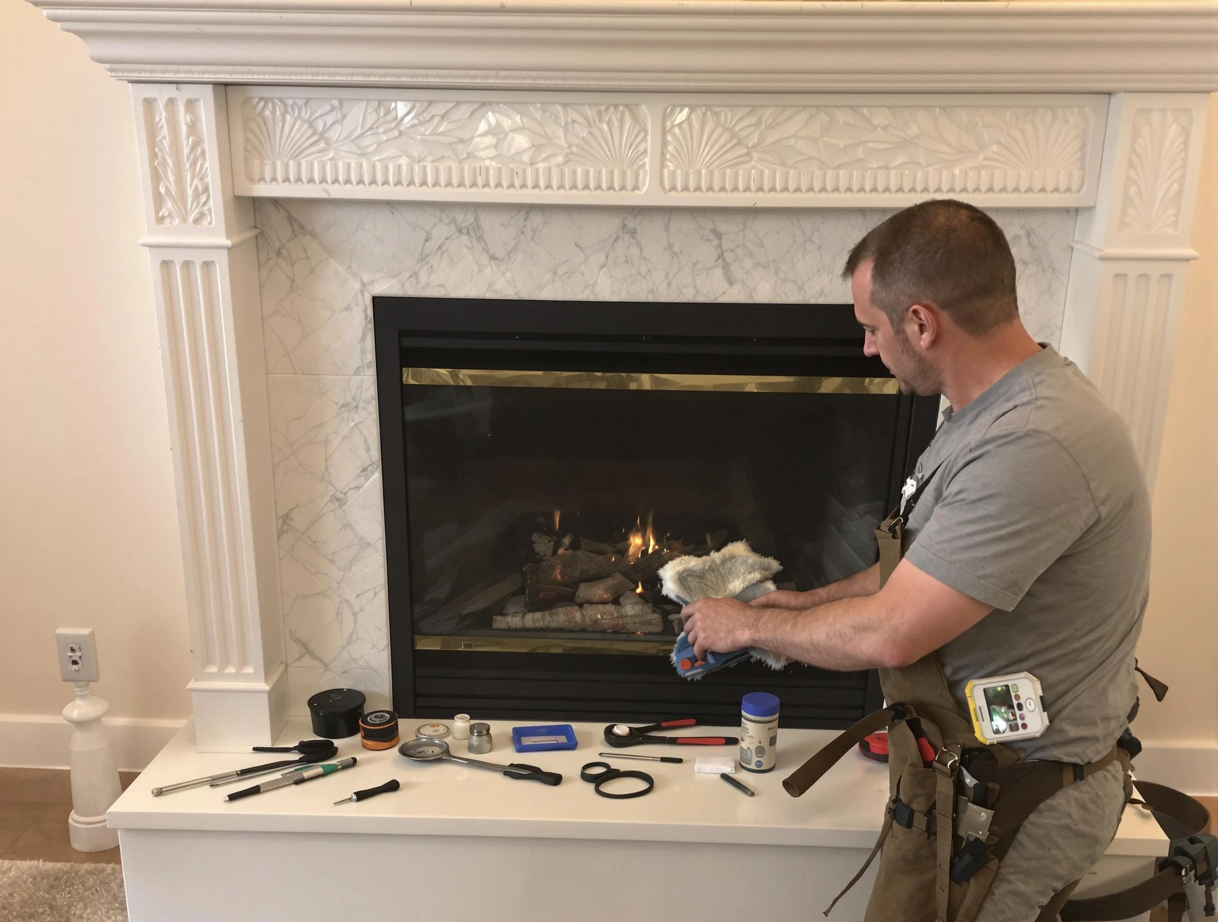Holly Springs Chimney Sweep performing fireplace maintenance in Holly Springs, GA