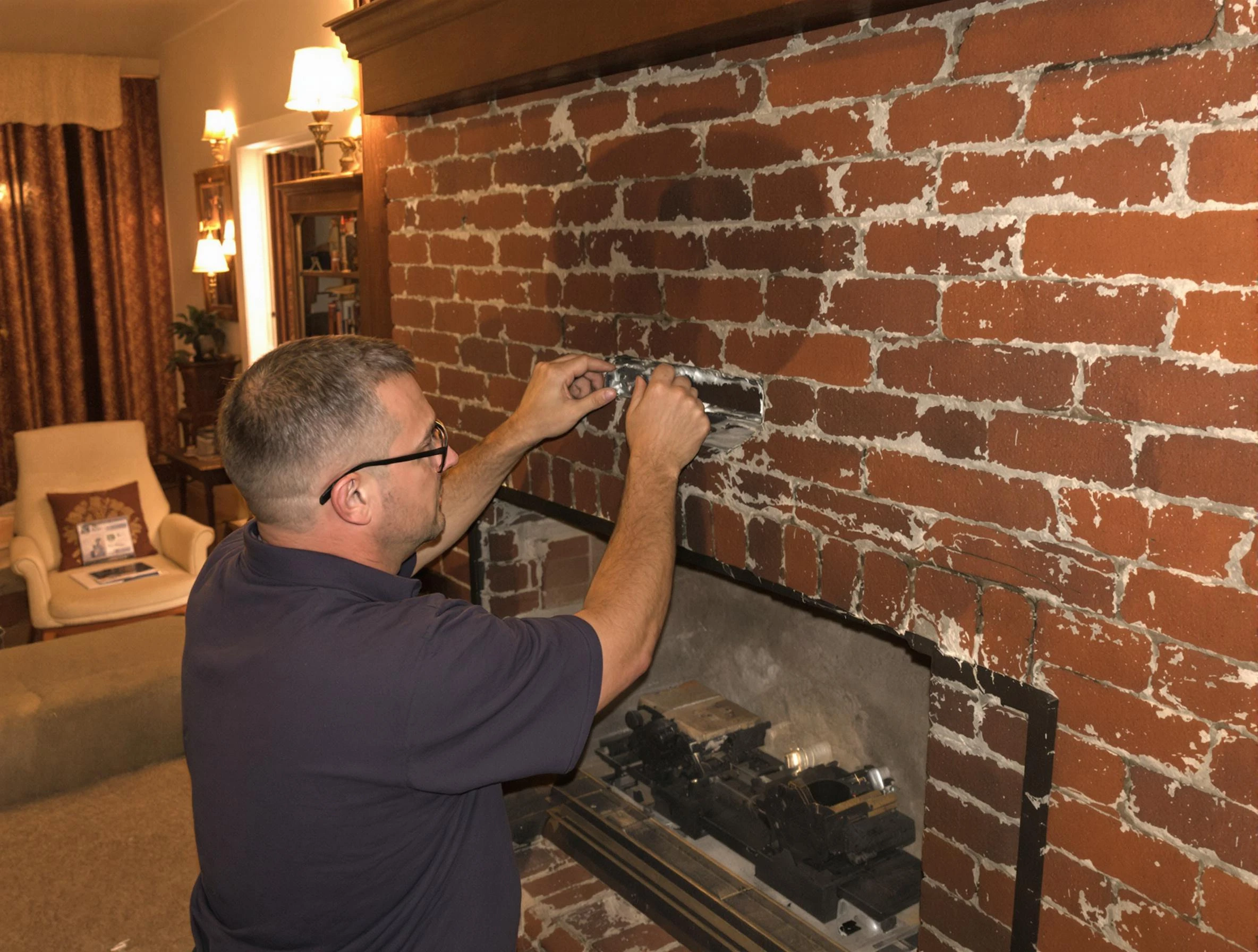Holly Springs Chimney Sweep expert fixing a fireplace in Holly Springs, GA